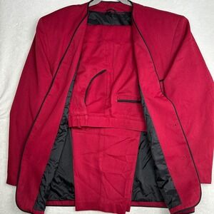 Policy Men's Red Blazer Suit Jacket‎ Pants Set Trim Fit